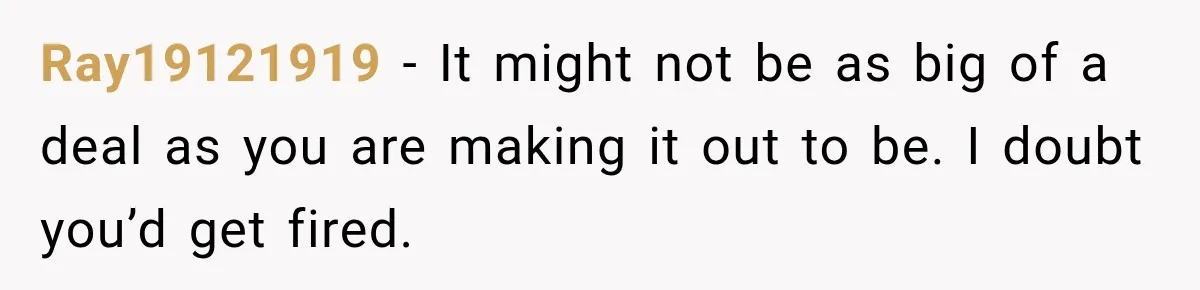 Ray19121919 − It might not be as big of a deal as you are making it out to be. I doubt you’d get fired.