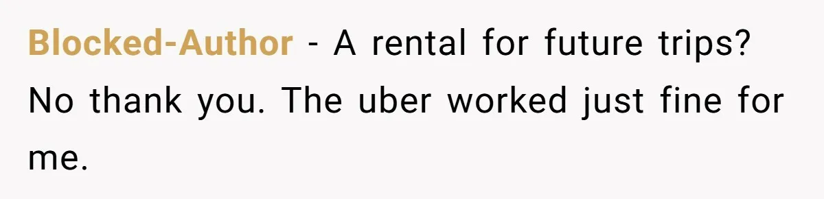 Blocked-Author − A rental for future trips? No thank you. The uber worked just fine for me.