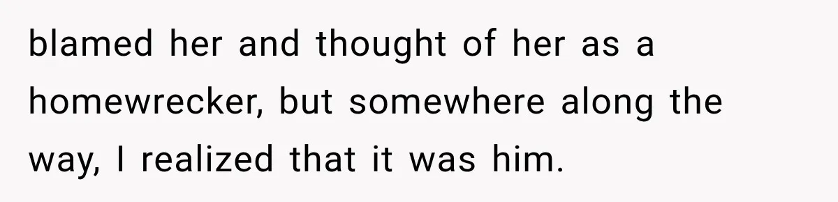 blamed her and thought of her as a homewrecker, but somewhere along the way, I realized that it was him.
