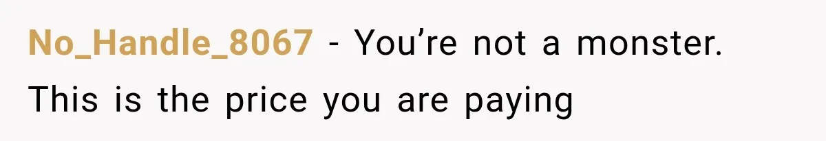 No_Handle_8067 − You’re not a monster. This is the price you are paying
