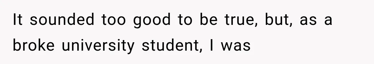 It sounded too good to be true, but, as a broke university student, I was