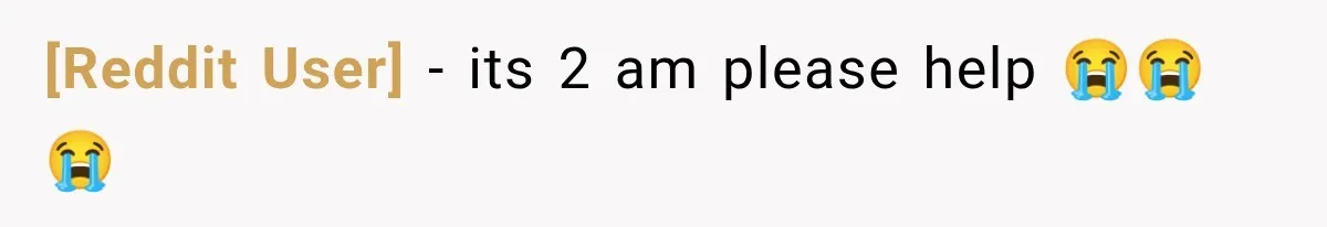 [Reddit User] − its 2 am please help 😭😭😭