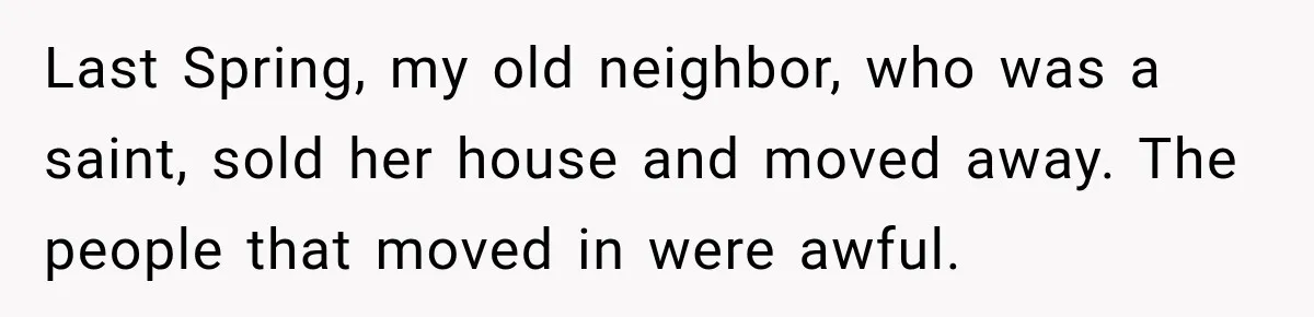Last Spring, my old neighbor, who was a saint, sold her house and moved away. The people that moved in were awful.