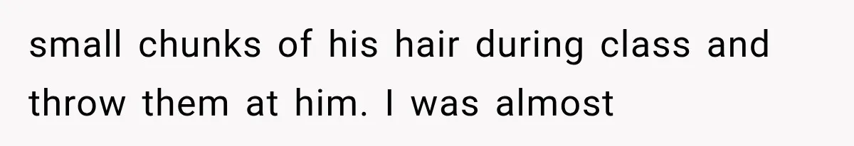 small chunks of his hair during class and throw them at him. I was almost