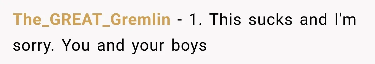 The_GREAT_Gremlin − 1. This sucks and I'm sorry. You and your boys