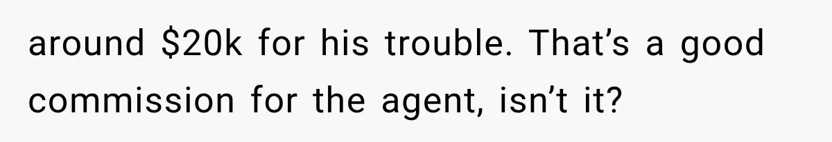 around $20k for his trouble. That’s a good commission for the agent, isn’t it?