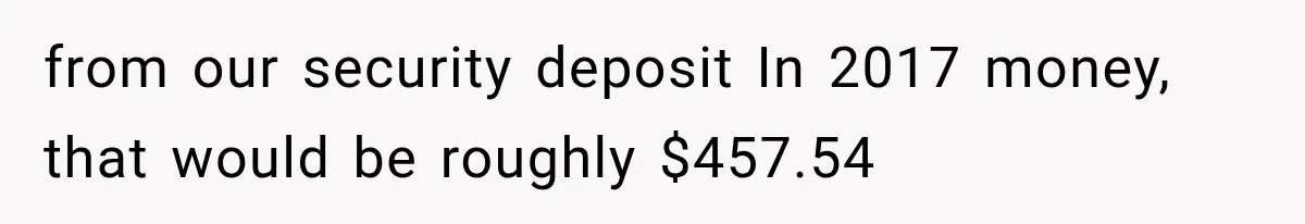 from our security deposit In 2017 money, that would be roughly $457.54