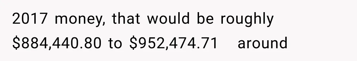 2017 money, that would be roughly $884,440.80 to $952,474.71   around
