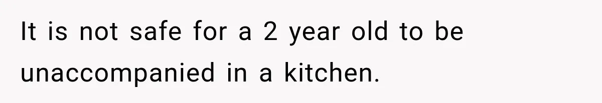 It is not safe for a 2 year old to be unaccompanied in a kitchen.