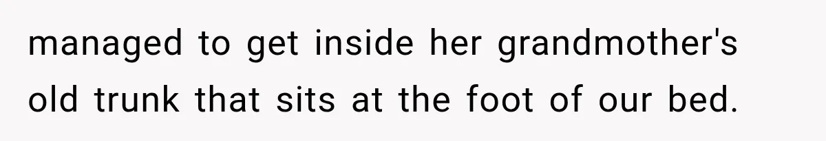 Man Thinks His Wife Is Playing a Creepy Peeking Game, Then Finds Her Hiding Under the Bed With a Shard of Glass managed to get inside her grandmother's old trunk that sits at the foot of our bed.