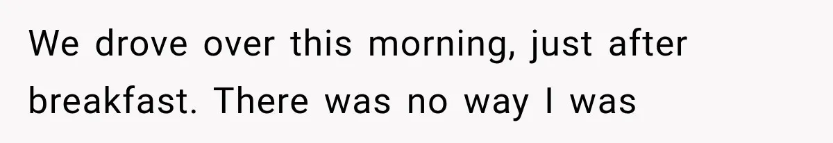 Man Thinks His Wife Is Playing a Creepy Peeking Game, Then Finds Her Hiding Under the Bed With a Shard of Glass We drove over this morning, just after breakfast. There was no way I was