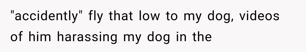 Neighbor Harasses a Dog With His Drone for Months, Then Sues After the Dog Finally Destroys It "accidently" fly that low to my dog, videos of him harassing my dog in the