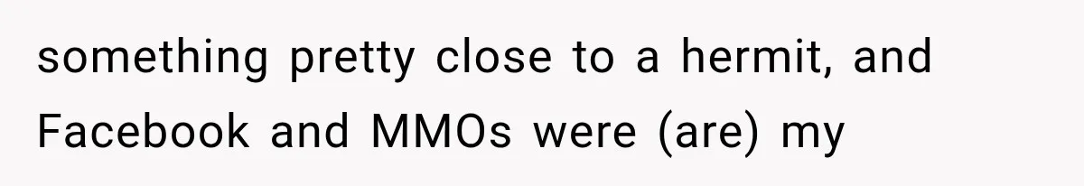 something pretty close to a hermit, and Facebook and MMOs were (are) my