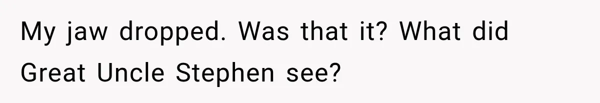 My jaw dropped. Was that it? What did Great Uncle Stephen see?