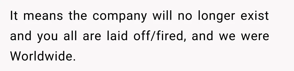It means the company will no longer exist and you all are laid off/fired, and we were Worldwide.
