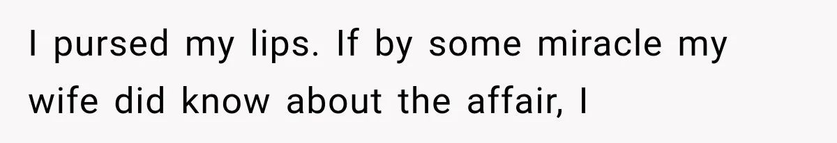 I pursed my lips. If by some miracle my wife did know about the affair, I