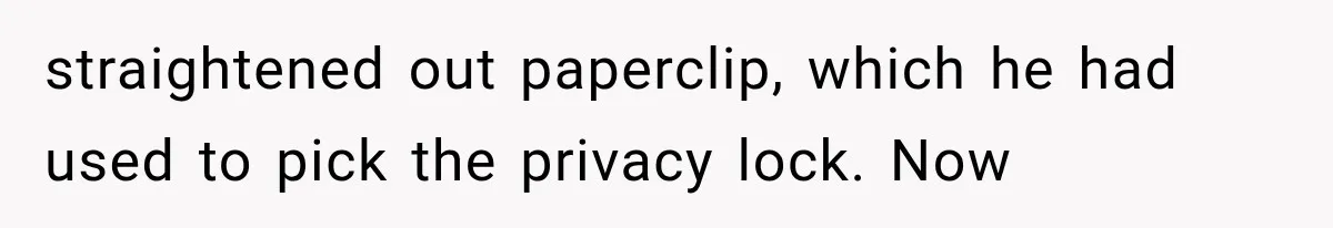 straightened out paperclip, which he had used to pick the privacy lock. Now