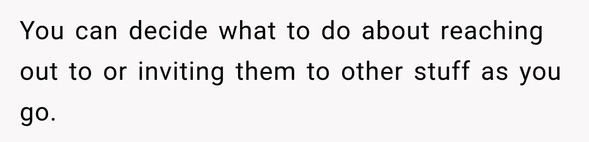 You can decide what to do about reaching out to or inviting them to other stuff as you go.