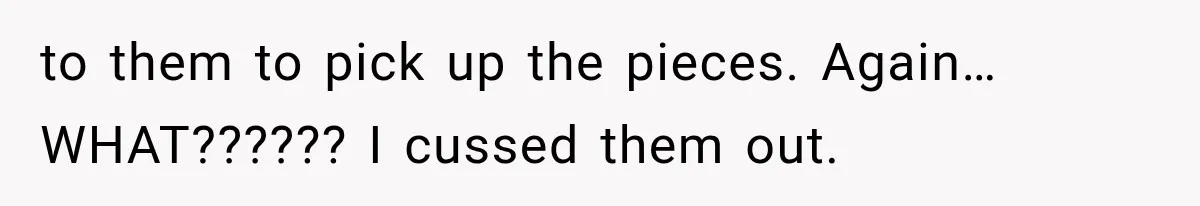 to them to pick up the pieces. Again…WHAT?????? I cussed them out.