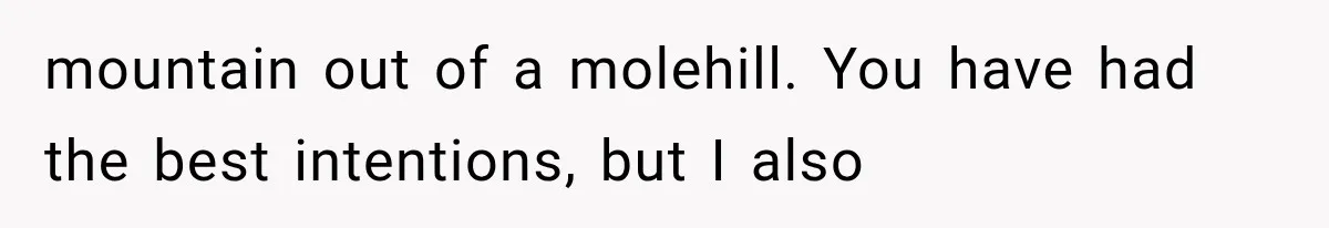 mountain out of a molehill. You have had the best intentions, but I also
