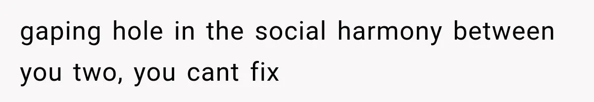 gaping hole in the social harmony between you two, you cant fix