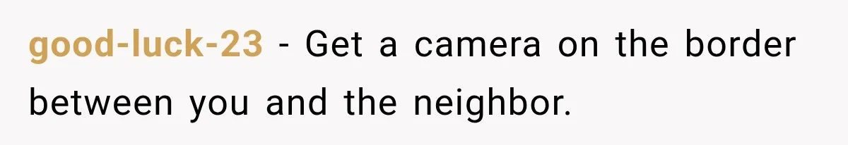 good-luck-23 − Get a camera on the border between you and the neighbor.