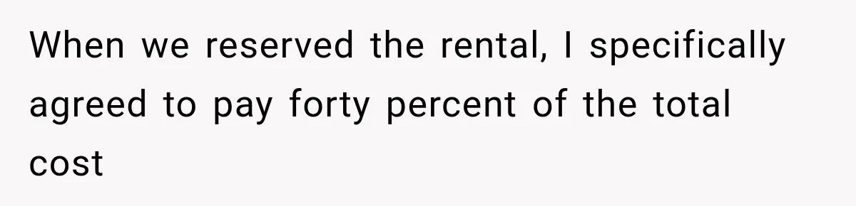 Woman Pays 40% for the Best Room, Friends Hand It to a Couple Anyway When we reserved the rental, I specifically agreed to pay forty percent of the total cost