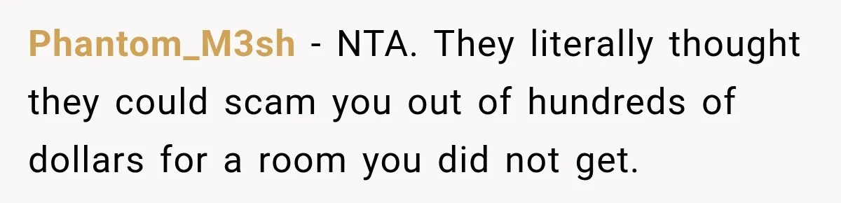 Woman Pays 40% for the Best Room, Friends Hand It to a Couple Anyway Phantom_M3sh − NTA. They literally thought they could scam you out of hundreds of dollars for a room you did not get.