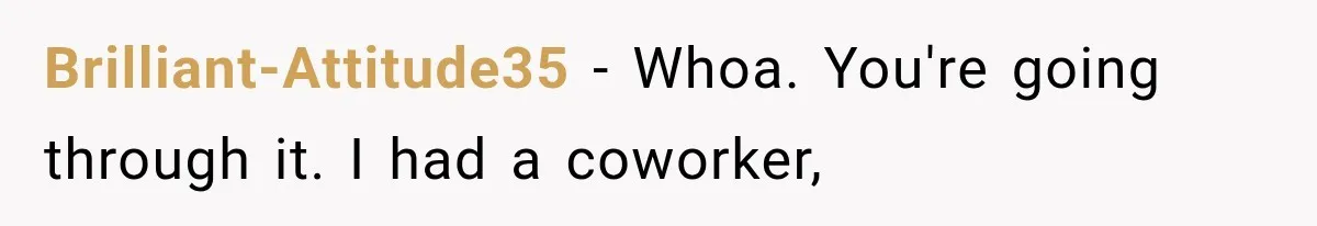 Brilliant-Attitude35 − Whoa. You're going through it. I had a coworker,