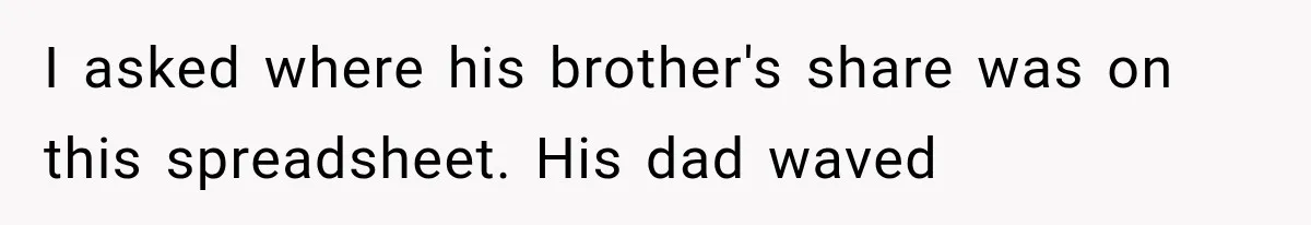 I asked where his brother's share was on this spreadsheet. His dad waved