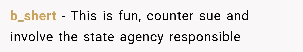 b_shert − This is fun, counter sue and involve the state agency responsible