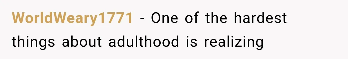 WorldWeary1771 − One of the hardest things about adulthood is realizing
