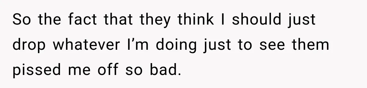 So the fact that they think I should just drop whatever I’m doing just to see them pissed me off so bad.