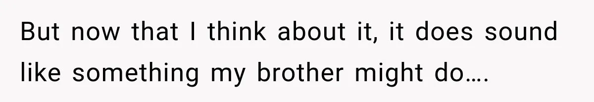 But now that I think about it, it does sound like something my brother might do….