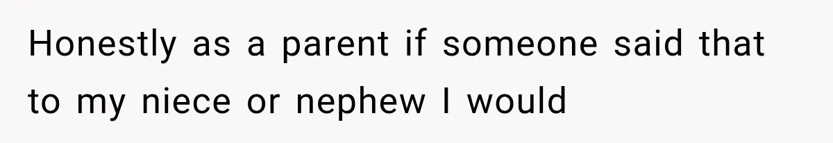Honestly as a parent if someone said that to my niece or nephew I would