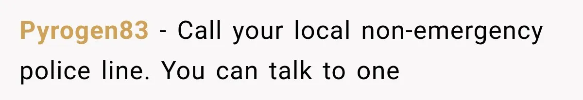 Pyrogen83 − Call your local non-emergency police line. You can talk to one