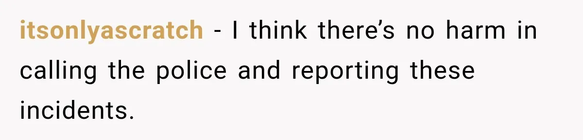 itsonlyascratch − I think there’s no harm in calling the police and reporting these incidents.