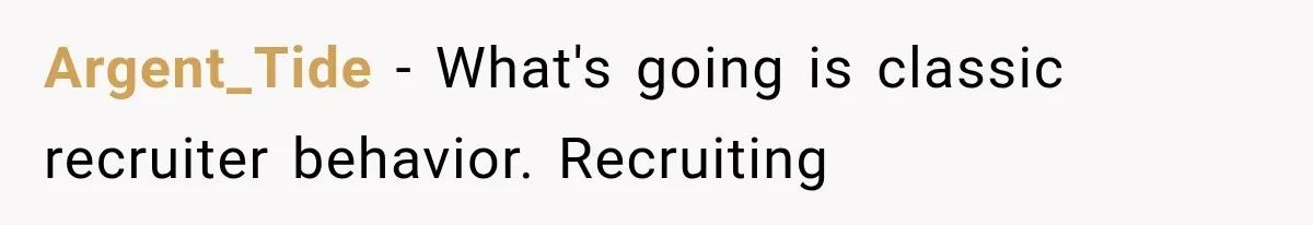 Recruiter Spends 30 Minutes Tearing Apart Her Experience, Then Months Later His Company Asks Her to Hire Through Them Argent_Tide − What's going is classic recruiter behavior. Recruiting
