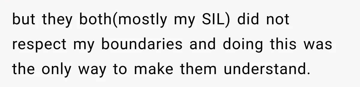 but they both(mostly my SIL) did not respect my boundaries and doing this was the only way to make them understand.