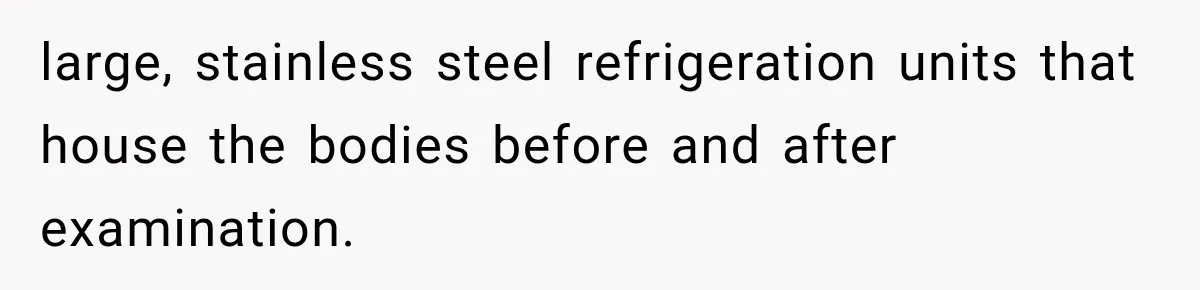 The New Forensic Doctor Thought the Morgue Had a Strange Janitor Until He Discovered What Happened After Midnight large, stainless steel refrigeration units that house the bodies before and after examination.