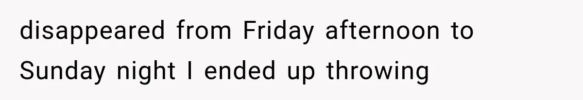 disappeared from Friday afternoon to Sunday night I ended up throwing