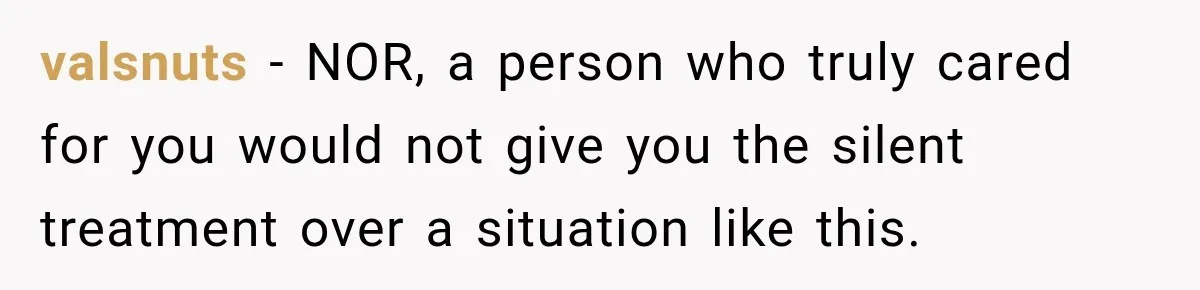 valsnuts − NOR, a person who truly cared for you would not give you the silent treatment over a situation like this.