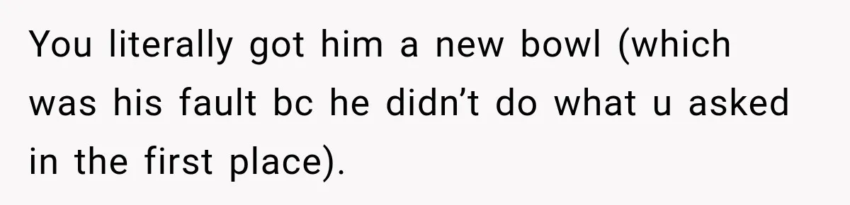 You literally got him a new bowl (which was his fault bc he didn’t do what u asked in the first place).
