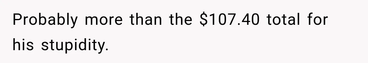 Probably more than the $107.40 total for his stupidity.