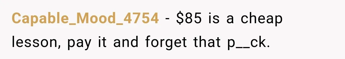 Capable_Mood_4754 − $85 is a cheap lesson, pay it and forget that p__ck.