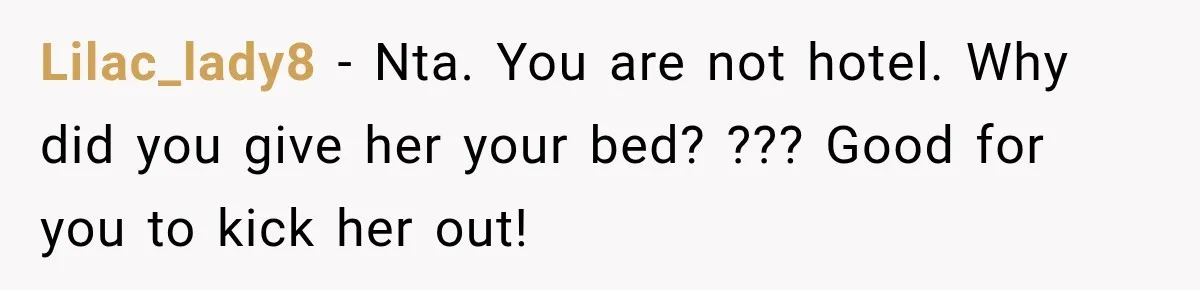 Woman Kicks Sister Out After She Complains Her 3-Year-Old Is Ruining Her ‘Vacation’ Lilac_lady8 − Nta. You are not hotel. Why did you give her your bed? ??? Good for you to kick her out!