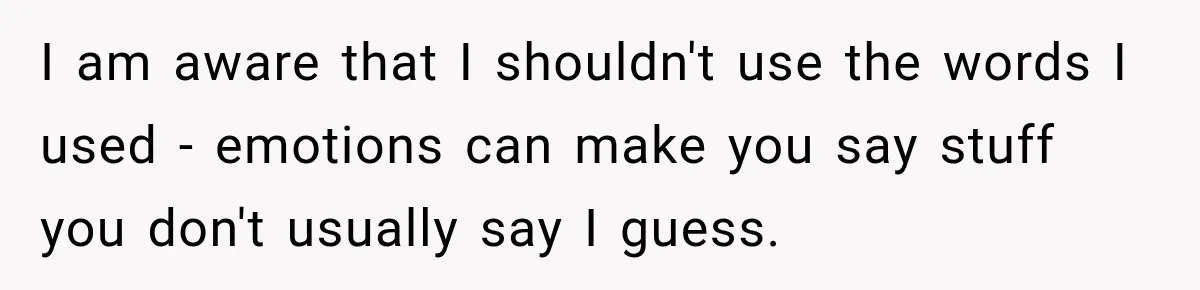 I am aware that I shouldn't use the words I used - emotions can make you say stuff you don't usually say I guess.
