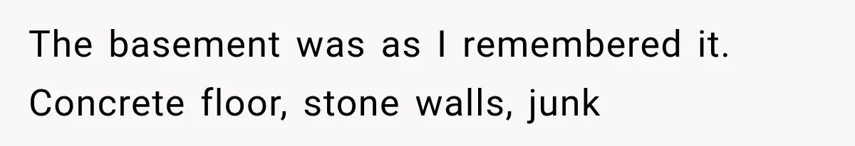 Man Thinks His Retired Dad Is Acting Younger Then Finds His Real Father Buried in the Basement The basement was as I remembered it. Concrete floor, stone walls, junk