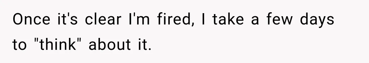 Once it's clear I'm fired, I take a few days to "think" about it.