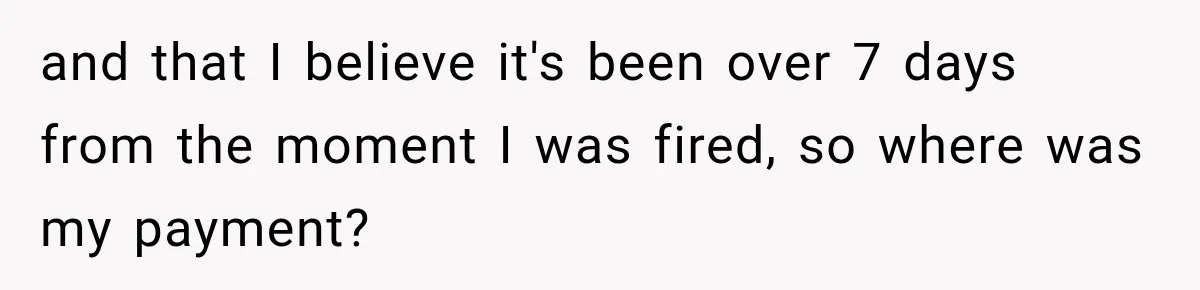 and that I believe it's been over 7 days from the moment I was fired, so where was my payment?
